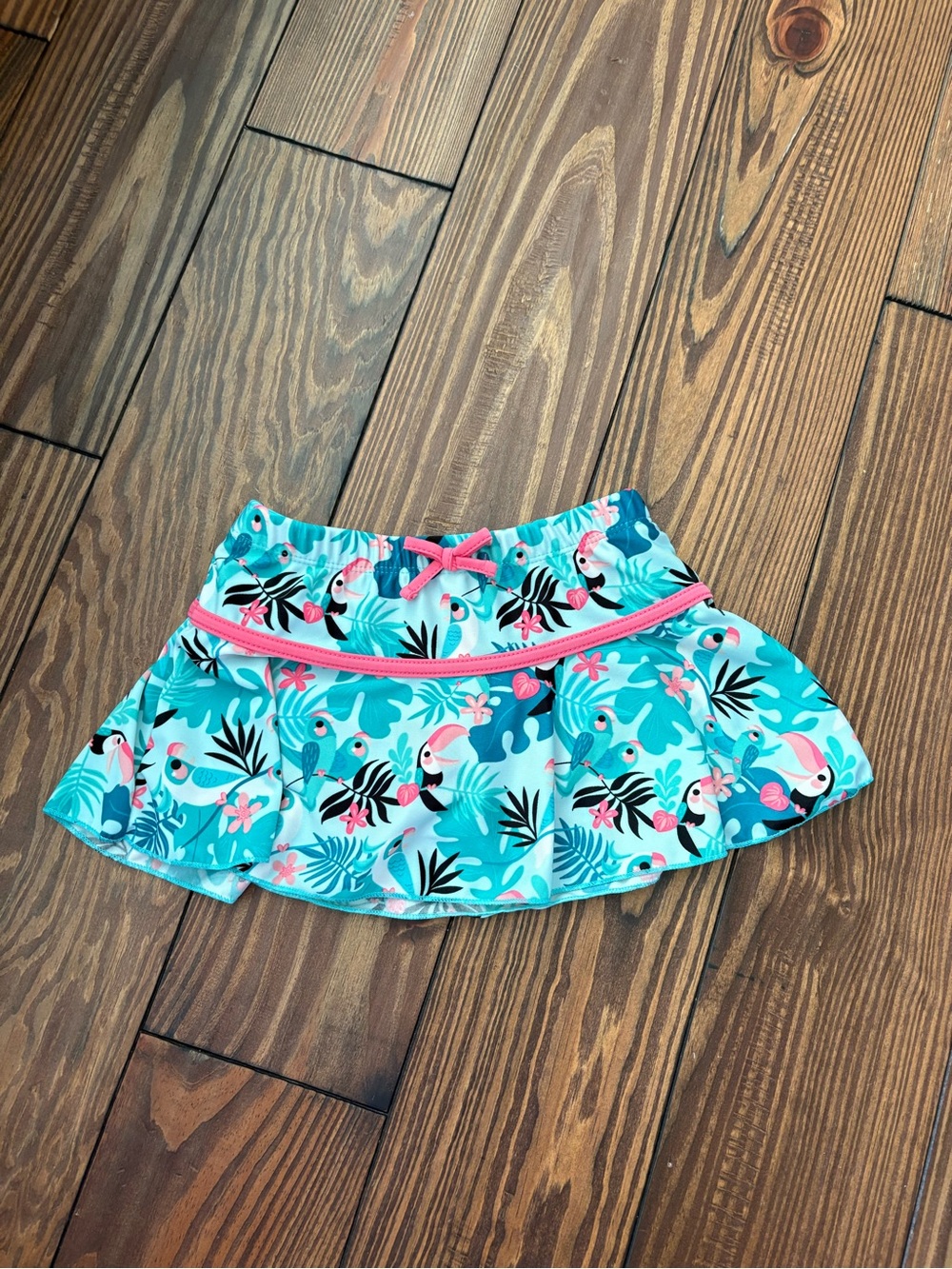 Girls' Turquoise Toucan Swim Skirt with Pink Trim